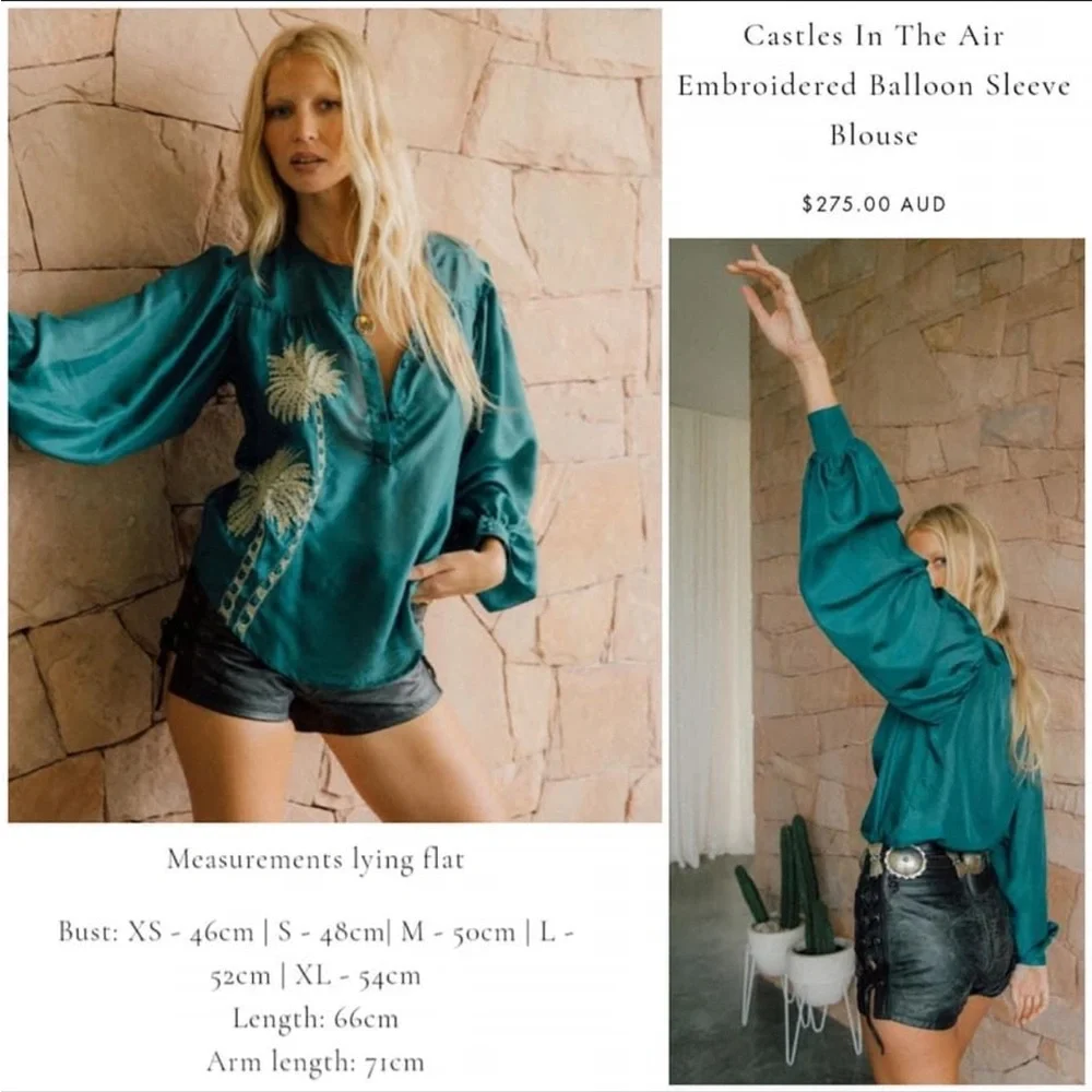 Chasing Unicorns Castles in the Air Silky Blouse Size L - Picture 2 of 7